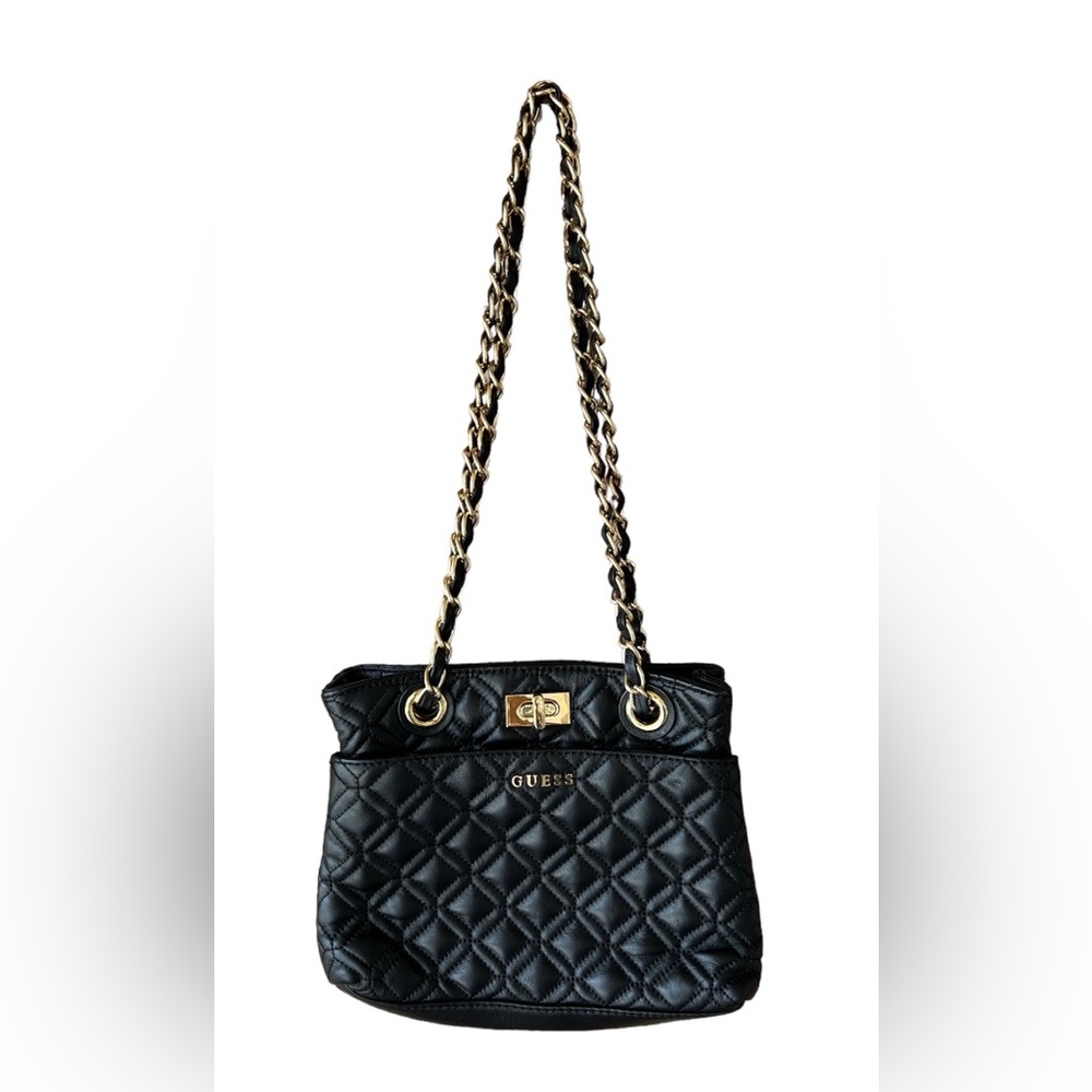 Guess Small Quilted Purse Convertible Chain Strap Crossbody Black